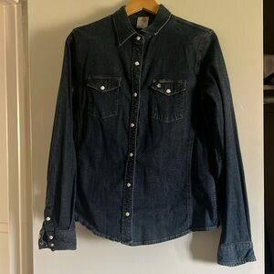 Vintage Carhartt Denim Western Pearl Snap Button Up Shirt XL